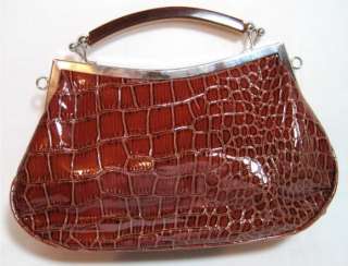 Brown Clutch Purse Faux Croc Shoulder Chain Strap Evening Handbag Bag 