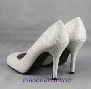 Awesome Cutie Round Toe Stilettos Pumps Shoes Silver Glitter  