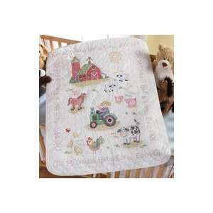   On The Farm Crib Cover Stamped Cross Stitch Kit 34X43