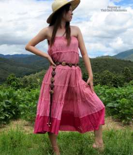 Stepped Thai Boho Gypsy Full Skirt w Thulian Pink Tones  