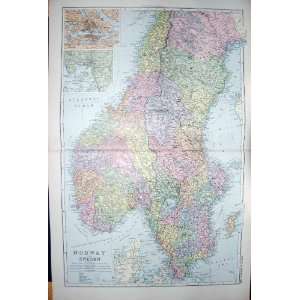  BACON MAP 1894 NORWAY SWEDEN STOCKHOLM CHRISTIANIA