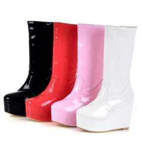   Leather Platform Flat Wedge Heel Mid Calf Boots Shoes US All Sz C305