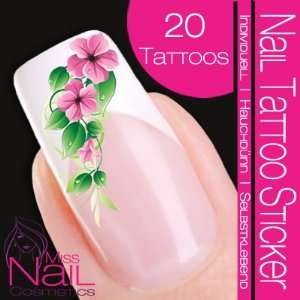 Nail Tattoo Sticker Hibiscus Flower   pink / rose Beauty