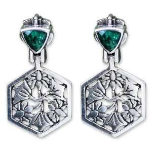  Green quartz floral earrings, Lotus Joy Jewelry