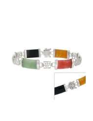 Sterling Silver Multi Color Jade and Onyx Chinese Moitf Bracelet