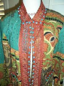 Sandy Starkman Patchwork Fun 3/4 Jacket/Coatw/Hundreds of Beads Multi 