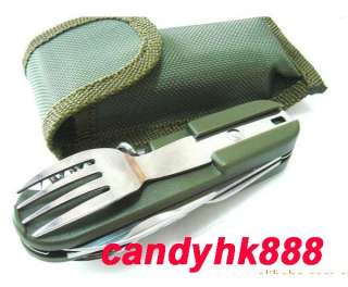 Army Style Camping Fork Spoon Knife Blade Opener Torch  