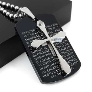 Mens Stainless Steel Cross Pendant Religious Dog Tag Necklace  