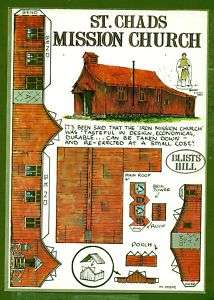 oz postcard, St Chads Mission Church, Cut Out, Myers  