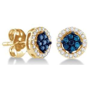  10K Yellow Gold Channel Invisible Set Round White and Blue 