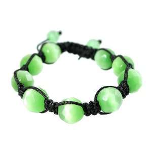   , Bracelet, 9 Glowing Green Moving Cats Eyes Faceted Beads Jewelry