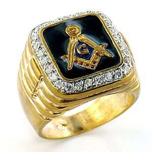   Masonic Ring   Black Background   CZ Crystal   Sizes 8 13, 12 Jewelry
