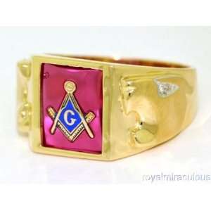    Masonic & Diamond Mens Ring 14K Yellow or White Gold Jewelry