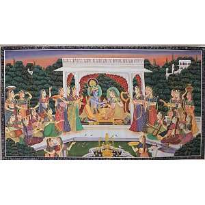  Krishna Feeding a Coy Radha   Water Color Painting On 