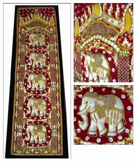   tapestry 18 inches wide x 60 inches long red thai handmade 5 elephants