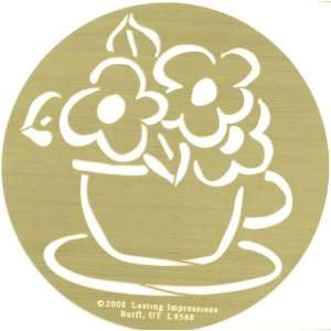  Brass 4x6 Embossing Template Cup Of Flowers Arts, Crafts 
