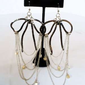  Katwalk Divaz Large Bow and Chain Earrings Jewelry