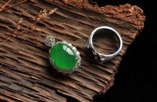   Grade A Jadeite Jade Ring and ring diamonds, 18kt. white Gold  