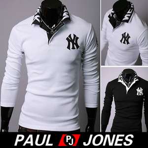 Casual Polo Mens Baseball Logo Long Sleeve T Shirts IN Black White XS 