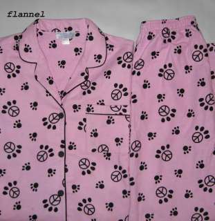   Winter Flannel Pajamas Dog Cat Paw Print Peace Sign Size S M L XL NEW