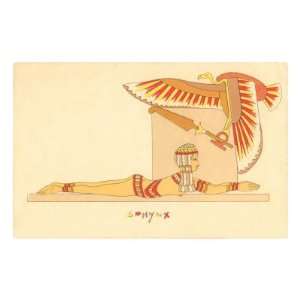  Sphynx, Prone Egyptian Woman with Vulture Premium Poster 