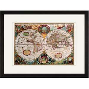   /Matted Print 17x23, Stereographic Map of the World