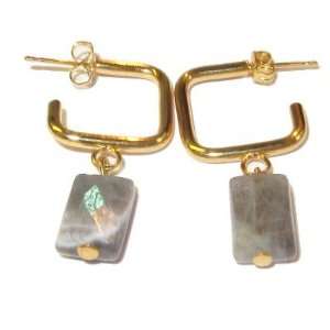   Earrings 12 Facet Cut Gray Gem Blue Sheen Gold Hoop 1.4 Jewelry