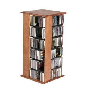   Medium Cherry Hardwood Spinning Media Storage Tower Furniture & Decor
