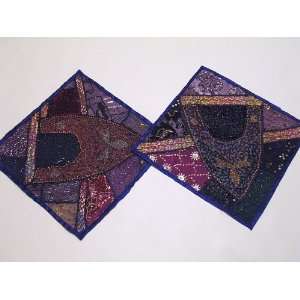   Decorative Bead work Handmade Purple India Pillowcase
