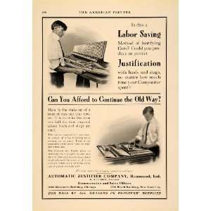  1913 Ad Automatic Justifier Machine Antique Printing 