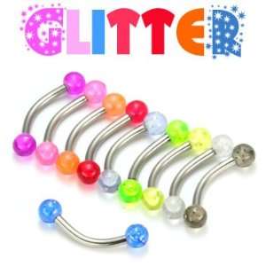   16g Acrylic Glitter BALLS Bent Barbell 1/4~6mm Glitter Clear Jewelry