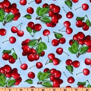  44 Wide Berry Good Cherries Blue Fabric By The Yard 