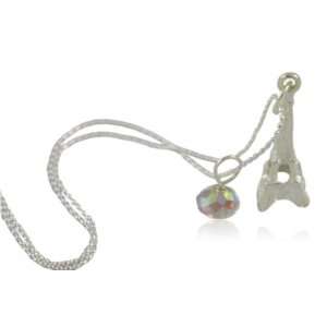  925 Sterling Silver 3 D Eiffle Tower Pendant Necklace with 