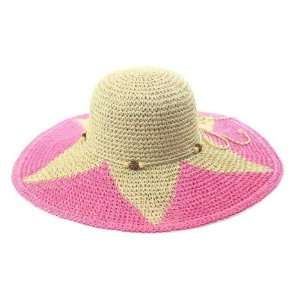   Ladies Wide Brim Summer Sun Star Beach Straw Hat Pink 