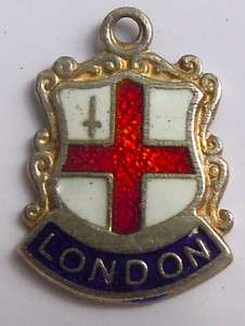 LONDON England UK Vintage Enamel Travel Shield Charm  