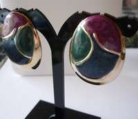 Vintage Goldtone & Enamel Pierced Earrings  