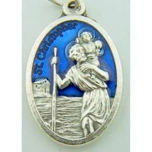   Catholic 1 Medal Charm Pendant Enameled Saint St Christopher Blue