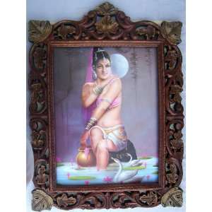  young lady taking bath at sun set time wood craft hand Made wood 