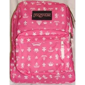  Jansport Superbreak Backpack Shocker Pink Crowns & Fleurs 