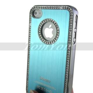 Hot For iPhone 4G 4S Luxury Diamond Sky Blue Metal Aluminum Chrome 