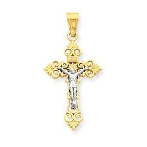   Jewelry Gift 14K Two Tone Small Lacey Edged Inri Crucifix Pendant