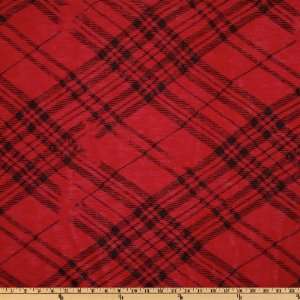  56 Wide Slub Rayon Jersey Knit Plaid Red/Black Fabric By 
