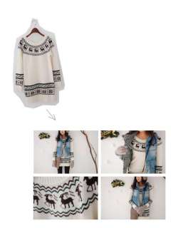 Christmas gift sweater Rudolf DEER X mas white top dress Crochet 