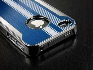 Blue Deluxe Chrome Aluminum Hard Case Cover Fr iPhone 4 4S & Protector 