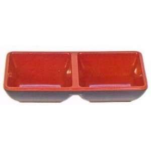   Black/Red Melamine Two Compartment Sauce Dish #333 BR Kitchen