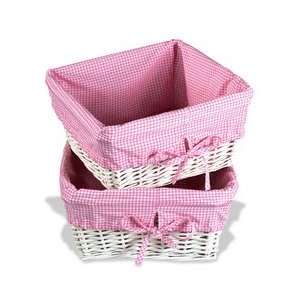  Nursery Basket 2 Pack White with Pink Gingham Liner Baby