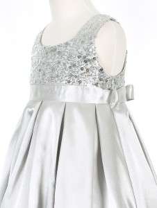 Silver Sequined Bodice Flower Girl Dress size 2 4 6 8 10 12 14   KD282 