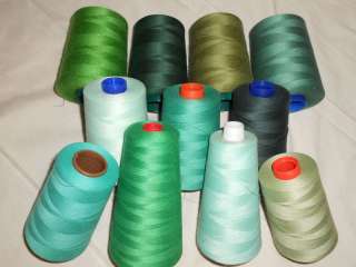 Serger quilting sewing cone THREAD Greens ~6000 yards  