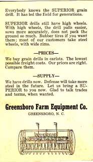 NC GREENSBORO FARM EQUIPMENT CO. 1951 postcard  