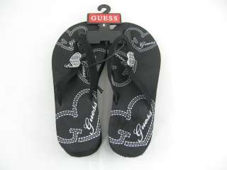 Womens Guess Lucy Flip Flop Thongs Sandal Heart Accent Black Size 7,8 